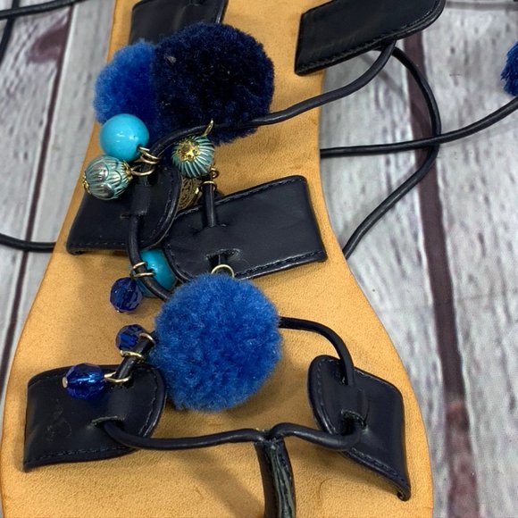 BP. Laney Blue Pom Pom Tassel Twinkly Beads Ankle - Picture 3 of 10